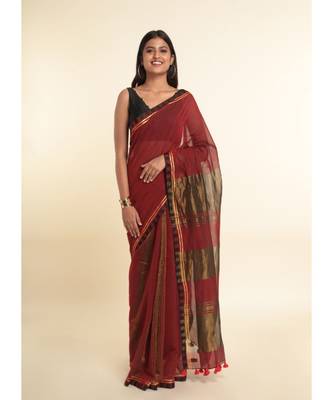 Suta Red Solid Cotton Blend Saree 1