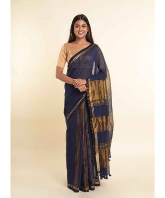 Suta Blue Solid Cotton Blend Saree 2