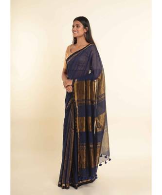 Suta Blue Solid Cotton Blend Saree 6