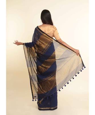 Suta Blue Solid Cotton Blend Saree 10