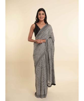 Suta Grey Printed Cotton Blend Saree 1
