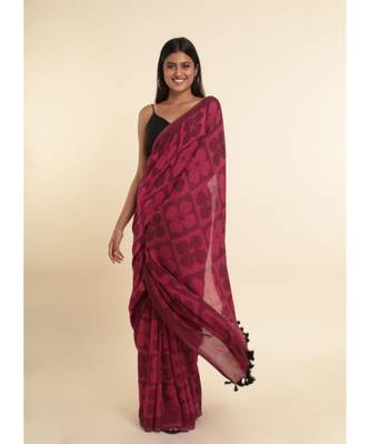 Suta Pink Printed Cotton Blend Saree 1