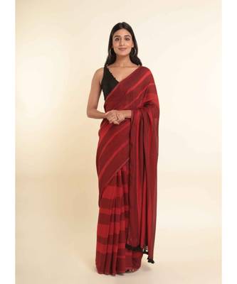 Suta Maroon Striped Cotton Blend Saree 1