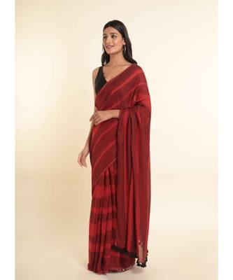 Suta Maroon Striped Cotton Blend Saree 7