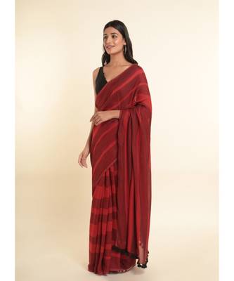 Suta Maroon Striped Cotton Blend Saree 8