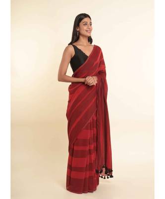 Suta Maroon Striped Cotton Blend Saree 9