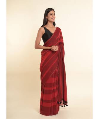 Suta Maroon Striped Cotton Blend Saree 10