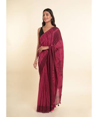 Suta Pink Dyed Cotton Blend Saree 7