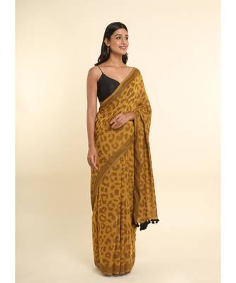 Suta Mustard Printed Cotton Blend Saree 9