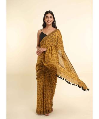 Suta Mustard Printed Cotton Blend Saree 10