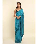 Suta Blue Dyed Cotton Blend Saree