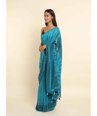 Suta Blue Dyed Cotton Blend Saree 7