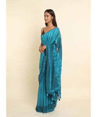 Suta Blue Dyed Cotton Blend Saree 8