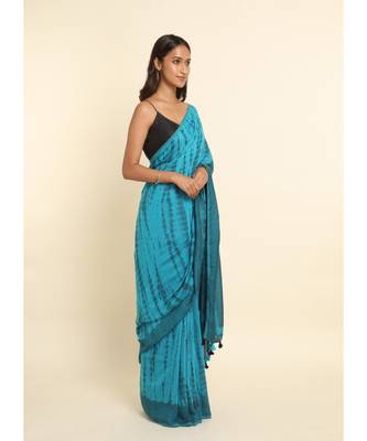 Suta Blue Dyed Cotton Blend Saree 10