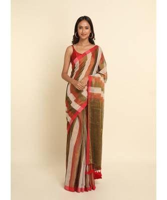 Suta Multi Striped Cotton Blend Saree 1
