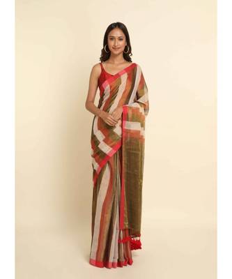Suta Multi Striped Cotton Blend Saree 2
