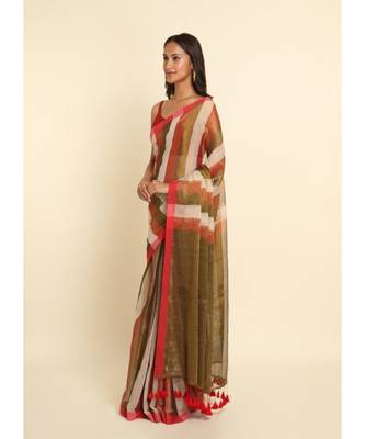 Suta Multi Striped Cotton Blend Saree 7