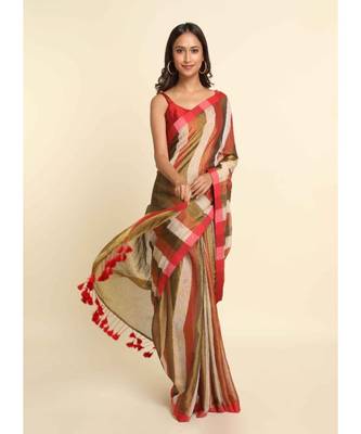 Suta Multi Striped Cotton Blend Saree 10
