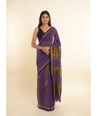 Suta Purple Solid Cotton Blend Saree 2