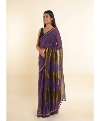 Suta Purple Solid Cotton Blend Saree 6