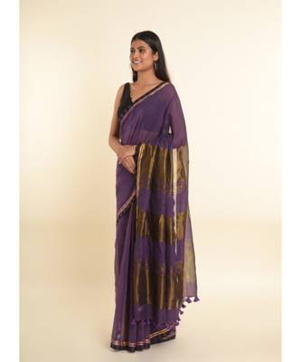 Suta Purple Solid Cotton Blend Saree 7