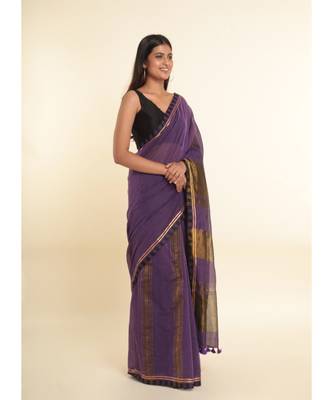 Suta Purple Solid Cotton Blend Saree 9