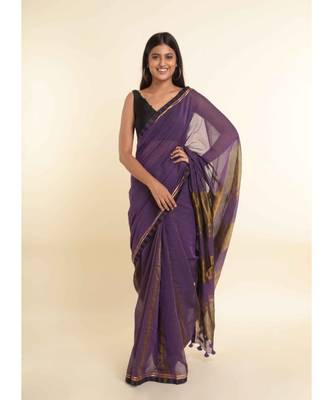 Suta Purple Solid Cotton Blend Saree 10