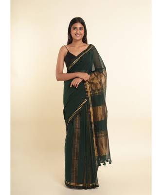 Suta Green Solid Cotton Blend Saree 1