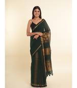 Suta Green Solid Cotton Blend Saree