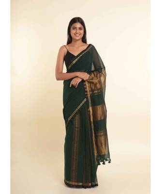 Suta Green Solid Cotton Blend Saree 2