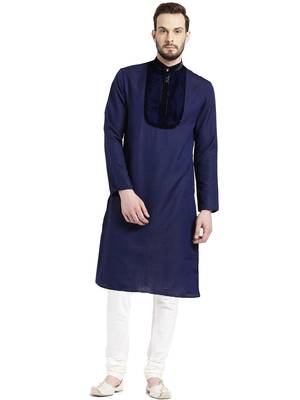 blue Jacquard Printed  kurta with   pajama 1