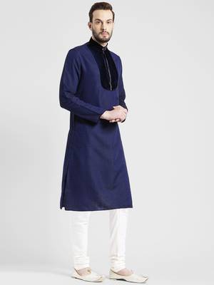 blue Jacquard Printed  kurta with   pajama 2