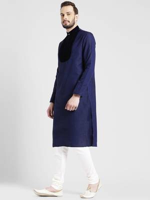 blue Jacquard Printed  kurta with   pajama 3
