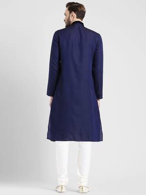 blue Jacquard Printed  kurta with   pajama 4