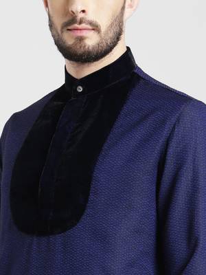 blue Jacquard Printed  kurta with   pajama 5
