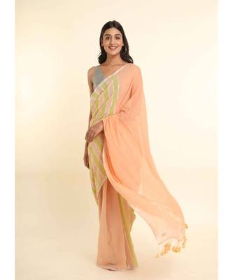 Suta Peach Cotton Blend Striped Saree 1