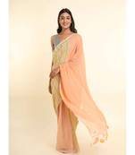 Suta Peach Cotton Blend Striped Saree