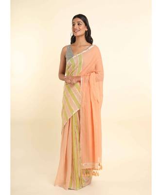 Suta Peach Cotton Blend Striped Saree 3