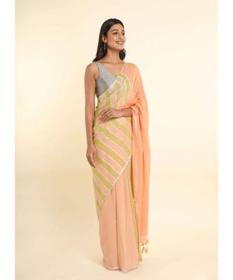 Suta Peach Cotton Blend Striped Saree 5