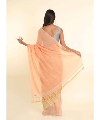 Suta Peach Cotton Blend Striped Saree 6
