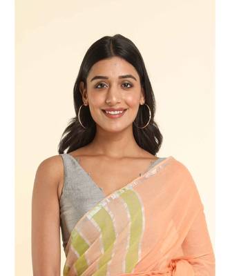 Suta Peach Cotton Blend Striped Saree 7