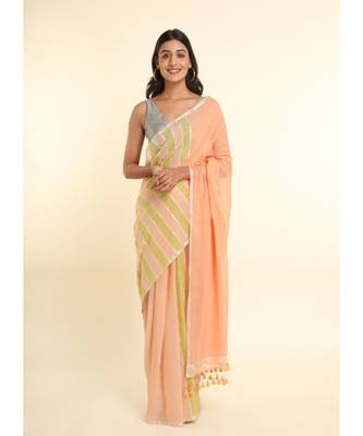Suta Peach Cotton Blend Striped Saree 10