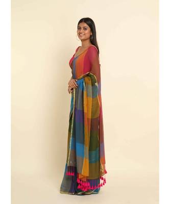 Suta Multi Cotton Blend Colourblocked Saree 1
