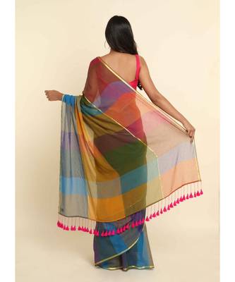 Suta Multi Cotton Blend Colourblocked Saree 5