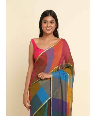 Suta Multi Cotton Blend Colourblocked Saree 6