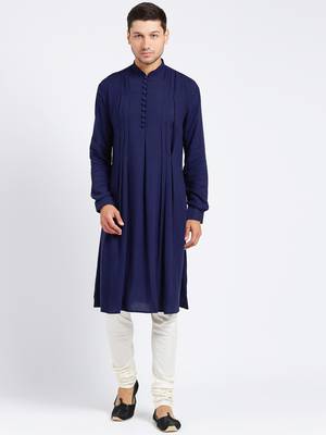 blue rayon plain  kurta with   pajama 1