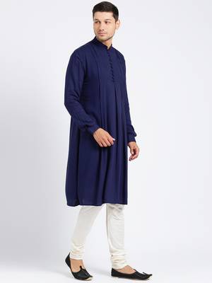 blue rayon plain  kurta with   pajama 2