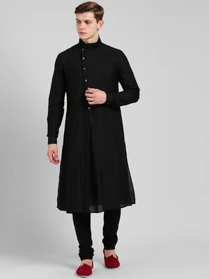 Black cotton plain  kurta with   pajama 1