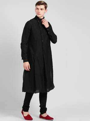 Black cotton plain  kurta with   pajama 2