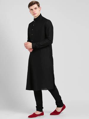 Black cotton plain  kurta with   pajama 3